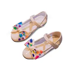 Новая детская обувь с бантом-бабочкой, прозрачная кожаная обувь принцессы для девочек, вечерние на низком каблуке, для танцев, для