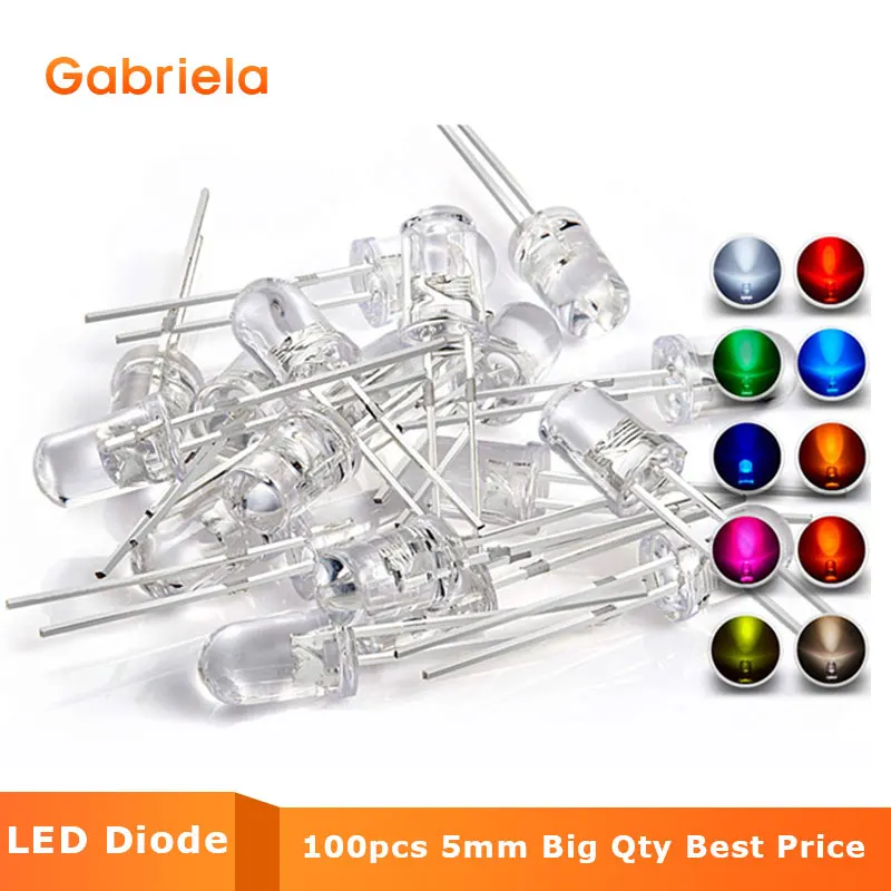 

100pcs 5mm LED diode Light Assorted Kit DIY LEDs Set White Yellow Red Green Blue electronic diy kit Hot sale
