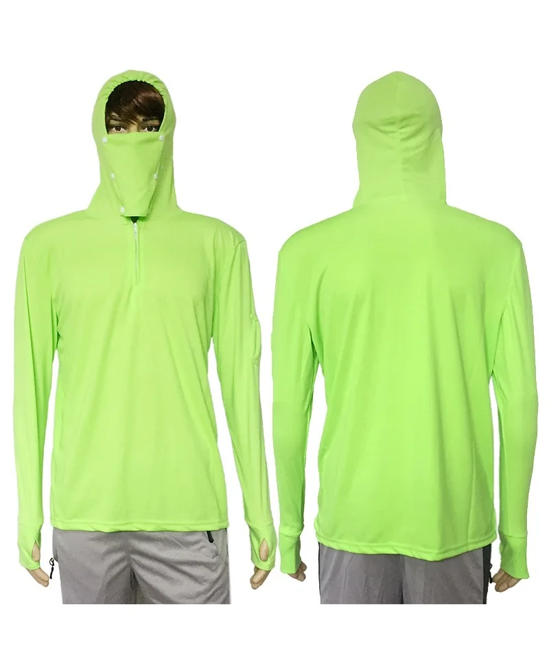 Performance Fishing Hoodie with Face Mask Hooded Sunblock Shirt Sun Shield Long Sleeve Shirt UPF 50 Dry Fit Quick-Dry