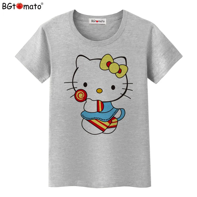 BGtomato hello kitty, милые футболки с героями мультфильмов, женская летняя классная одежда, брендовые Топы хорошего качества, удобные повседневные рубашки