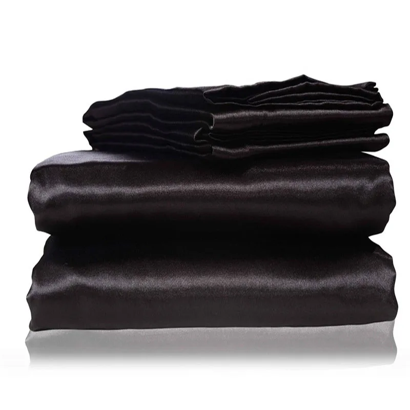 

2019new silk Flat Sheet Fitted Sheet Pillow Cases Twin Full Queen King Sizes Nestl Bedding Set with Deep Pocket Black