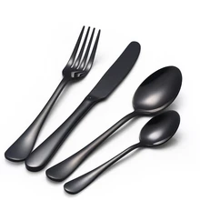 24 Pcs/lot Black Cutlery Set 18/8 Stainless Steel Top Quality Metal knifes Fork Teaspoon Dinnerware Set 24 for 6 person Cutlery