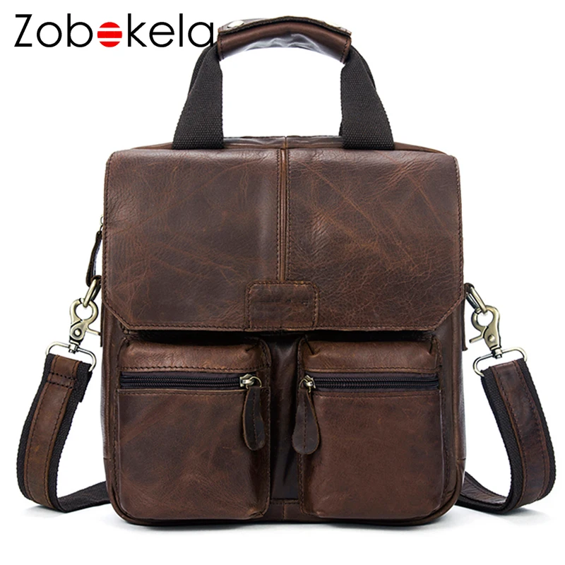 

Zobokea Genuine leather men messenger bag Tablets men's Shoulder bag handbag Vintage Crossbody Bags male briefcase Leather Bags