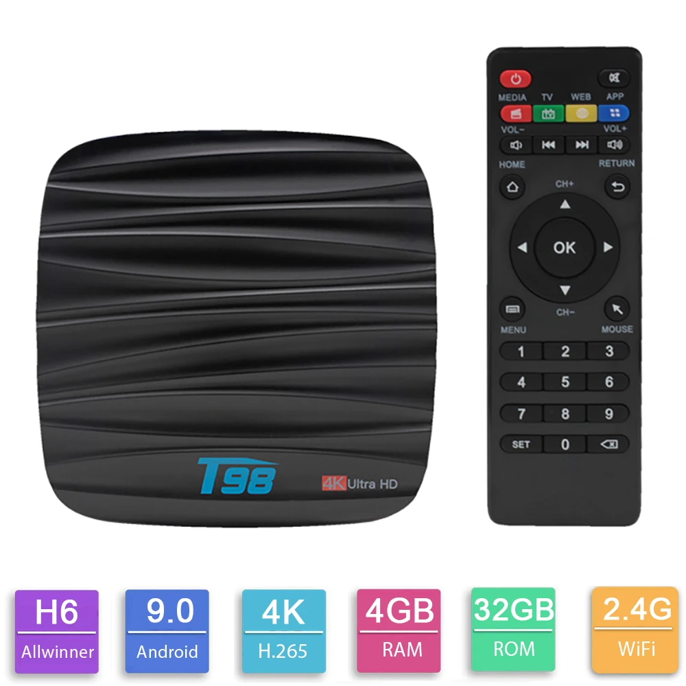  TV Box T98 Smart TV Box Allwinner H6 Android 8.1 TV Box 2GB/4GB 16GB/32GB Quad Core 3D 4K Media Pla