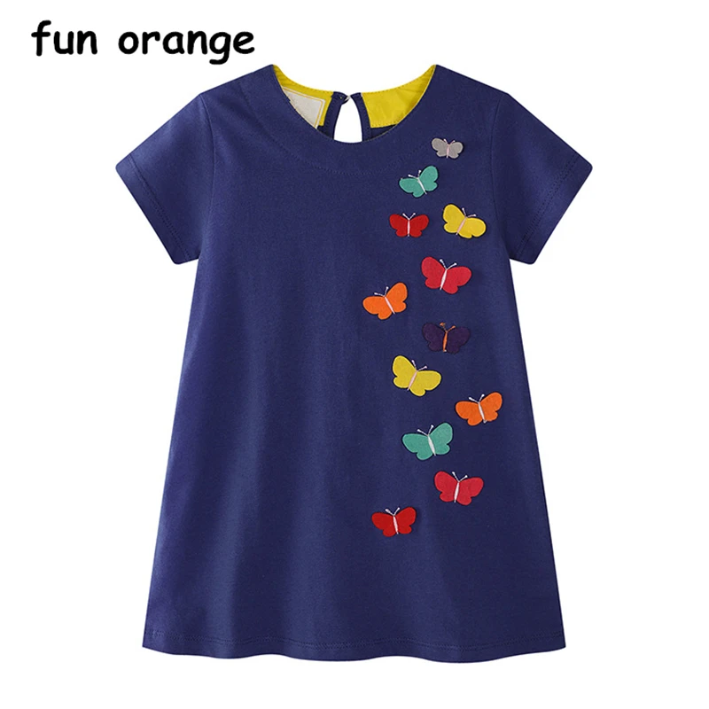 

Fun Orange Girls Summer Dress Butterfly Applique Princess Dress Children Costume for Kids Clothes Flamingo Baby Dress 1-6T