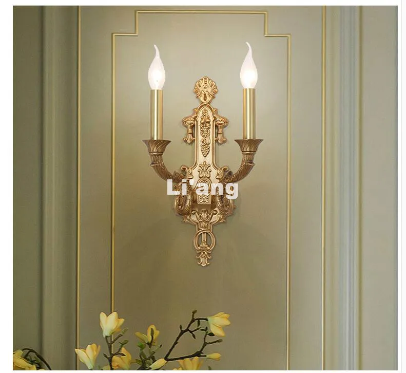 Европейские 2 лампы современные настенные бронзовая ткань абажур латунная