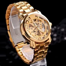 New 2015 Hot Hollow Gold Watch Self-wind Automatic Watch Famous MCE Relogios Stainless Steel Band Watches Luxury Men Wristwatch