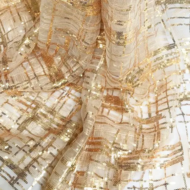 

Fashion Transparent crystal Gold glitter plaid striped lace fabric dress dress diy textiles wedding cloth mesh fabric C584