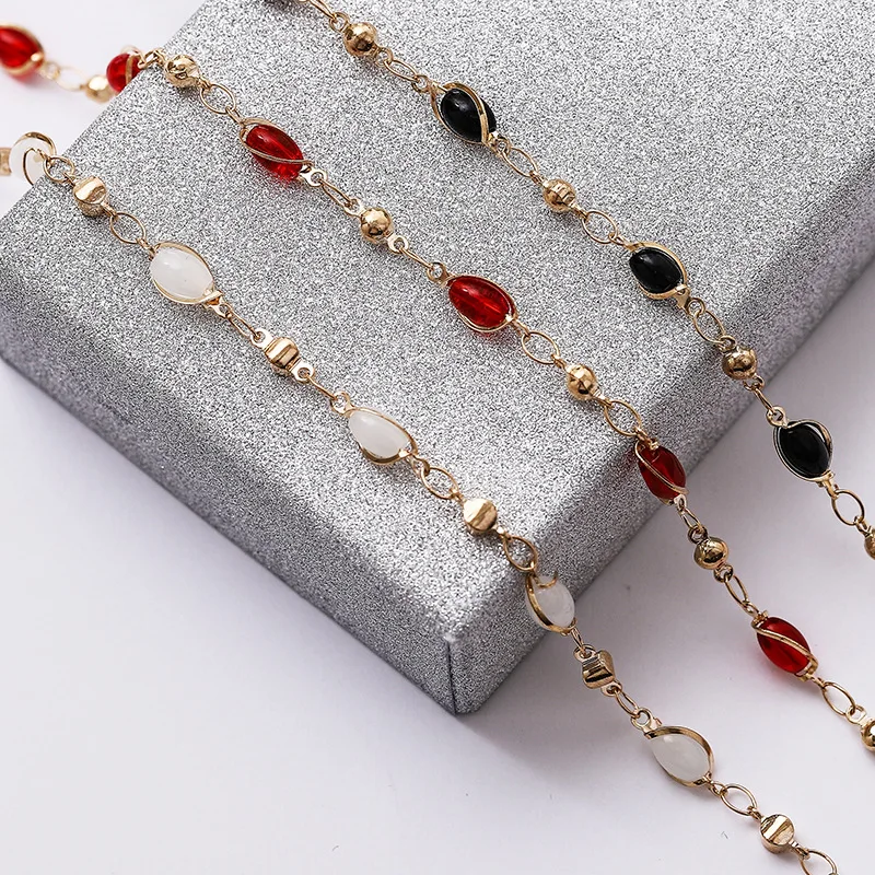 

6mm White Red Black Beads Chains Handmade Jewelry Copper Women Necklace Chain For DIY Women Jewelry 5m/roll Wholesale