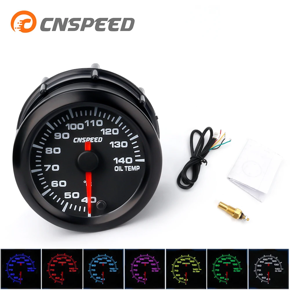 CNSPEED 2" 52mm 12V Auto Oil temp gauge 40140 C 7 Cplors LED Light
