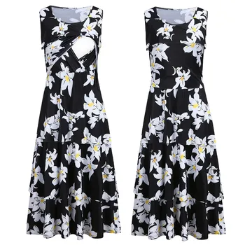 

Women Maternity Dresses Sleeveless Comfy Floral Print Nursing Dress For Breastfeeding Pregnancy Dress Summer Vestido Lactancia