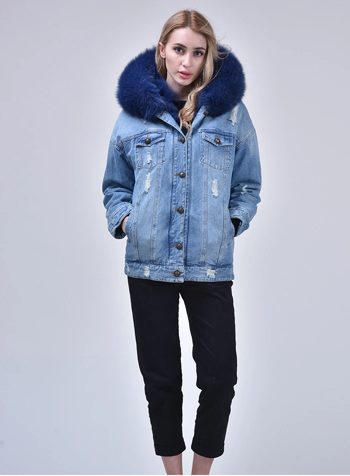 Women Denim Jacket With Fur hood Women Autumn Winter Denim Jacket Warm Upset Jacket Vintage Long Sleeve Loose Jeans Coat Outwear