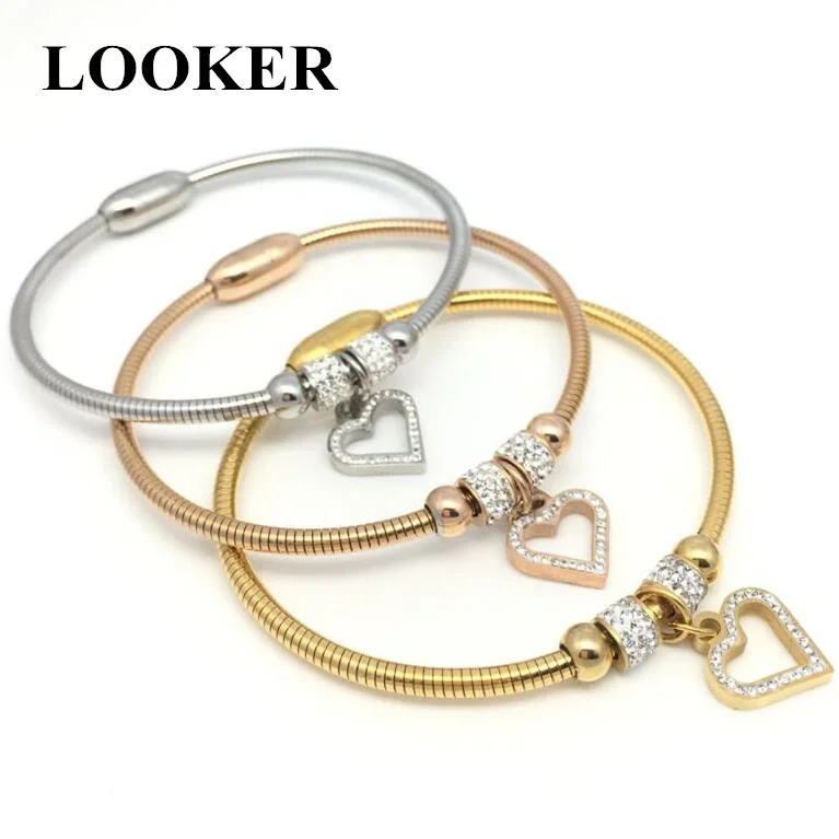 LOOKER Romantic Love Heart Shaped Charm Bracelets Bangles Jewelry For