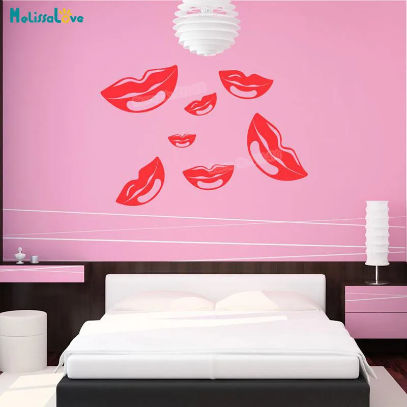 Sexo vinilo pared calcomanías siete labios Vinilos Paredes decoración para el hogar niñas dormitorio auto-adhesivo arte murales YT159