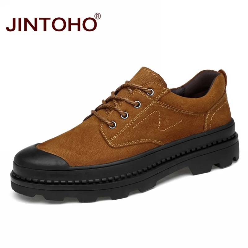 

JINTOHO High Quality Men Genuine Leather Shoes Fashion Casual Platform Shoes For Men Casual Male Leather Shoes Brand Men Flats