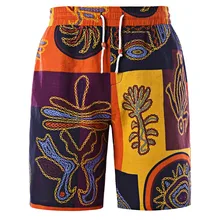 Летние новые мужские шорты-бермуды мода повседневная свободные прямые цветочные шорты пляжные мужские этнические шорты с принтом