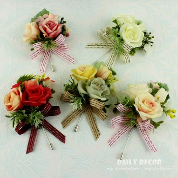 

6pcs wholesale Forest Style Artificial flower bridal / Bridesmaid hand / wrist flowers wedding bride / groom corsage / brooch
