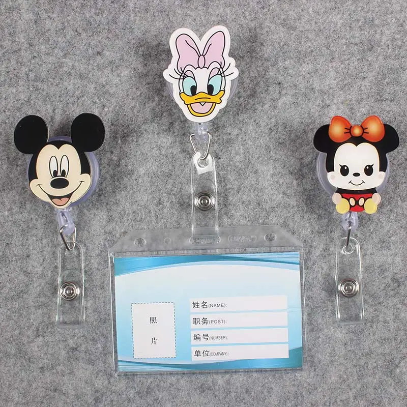 

Transparent PVC Badge Scroll Nurse Reel Character Scalable Colors Cute Duck Mouse Nurse Exhibition ID Plastic School Card Holder