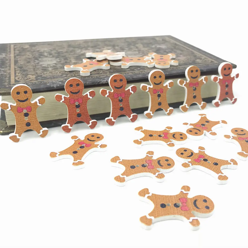 

DIY 100pcs Christmas gingerbread Man Wooden buttons decoration festival scrapbooking 30mm