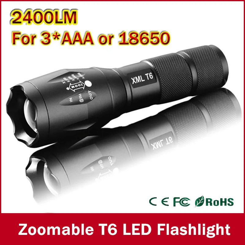 

Big Promotion Ultra Bright XML-T6 2400Lumens led Torch Zoomable LED Flashlight For 3xAAA or 1x18650 Free shipping