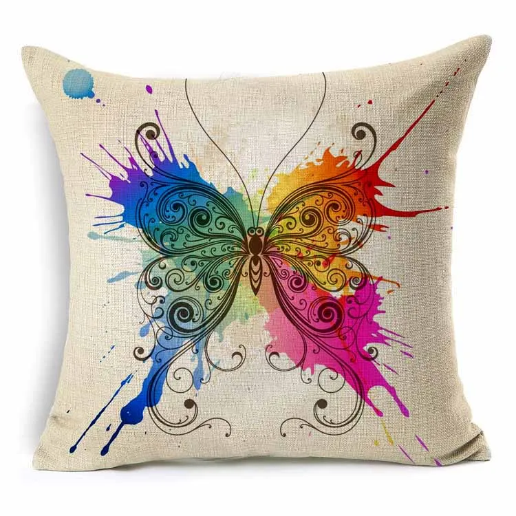 1Pcs 43*43cm Colorful Butterfly Floral Pattern Cotton Linen Throw Pillow Cushion Cover Car Home Sofa Decorative Pillowcase 40234|cushion