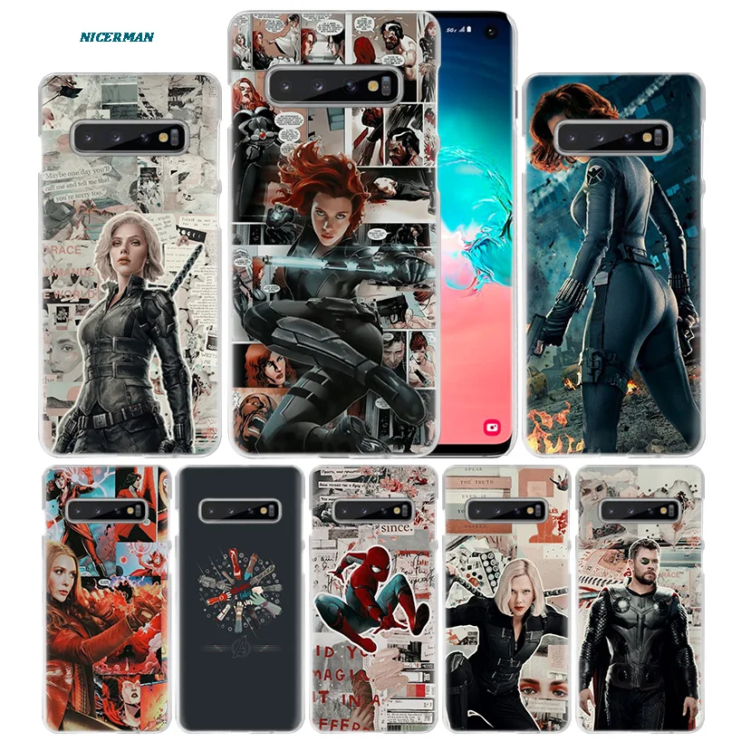

Black Widow Avengers Case for Samsung Galaxy S10 5G S10e S9 S8 M40 M30 M20 M10 J4 J6 Plus J8 2018 Note 8 9 10 Hard Phone Cover