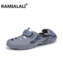 Мужские сандалии больших размеров; летние пляжные шлепанцы; повседневные мужские пляжные сандалии на плоской подошве; дышащие водонепроницаемые тапочки с отверстиями; повседневная обувь