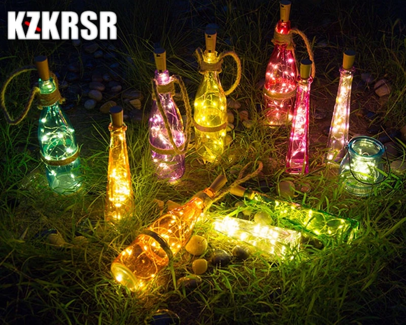 KZKRSR 10 шт. 2 м в форме пробки бутылки пробки батарея свет стекло вино красочный свет шнура для бара рождественские вечерние свадебные