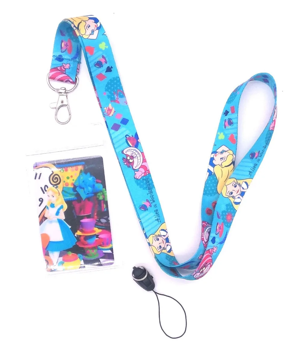 

1 pcs Alice in Wonderland princess Neck Strap Lanyards Card Holders Bank Neck Strap Card Bus ID Holders Rope Key Chain Gift K19