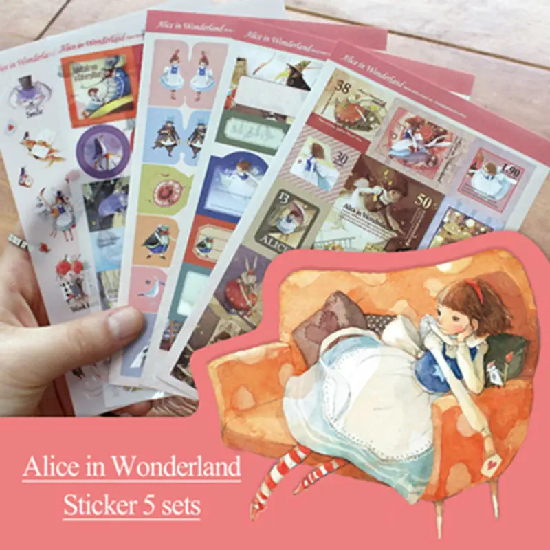 

5sheets/pack Diy Cute Fairy Tale Girl Alice Diary Sticky Kawaii Planner Pvc Sticker Decor Stationery Korea