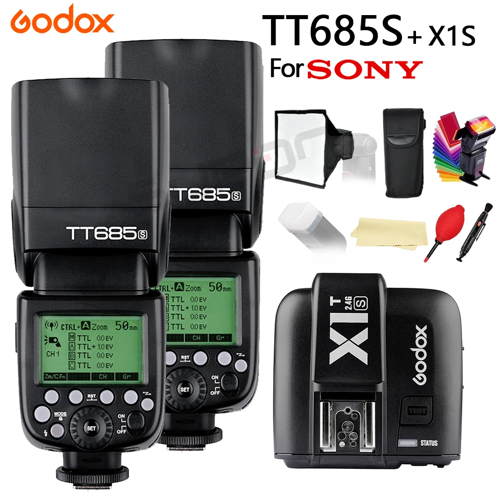 

2x Godox TT685S The Camera Flash with 2.4G 1/8000s HSS TTL TT685S Flash + X1T-S Trigger for Sony DSLR Cameras