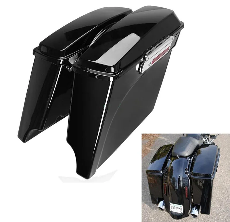 ABS Plastic Vivid Black Hard Saddlebags Motorcycle Stretched Extended