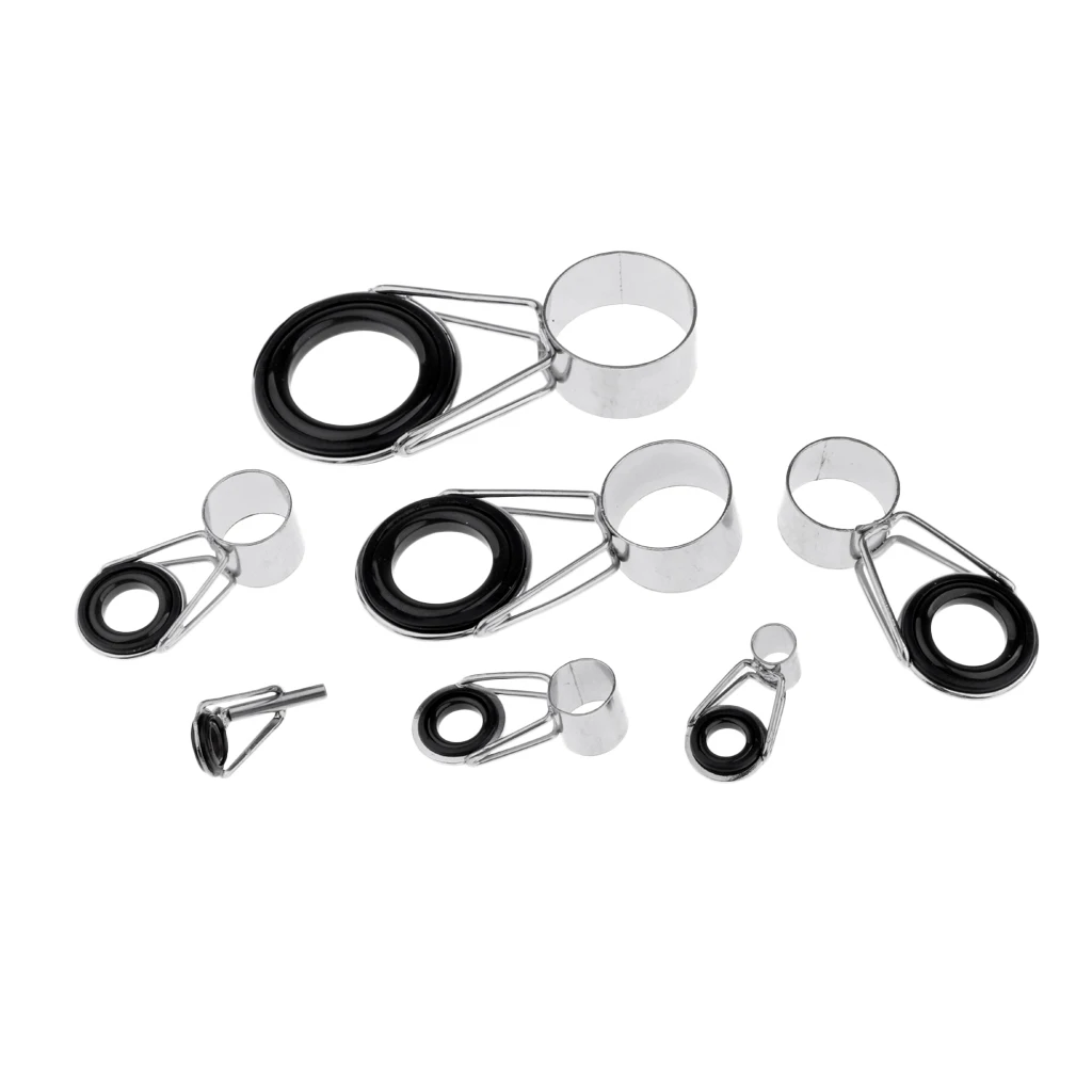 7Pcs/set Fishing Rod Guides and Tips Set Repair Kit DIY Ring Mixed 7 Sizes for Saltwater Freshwater
