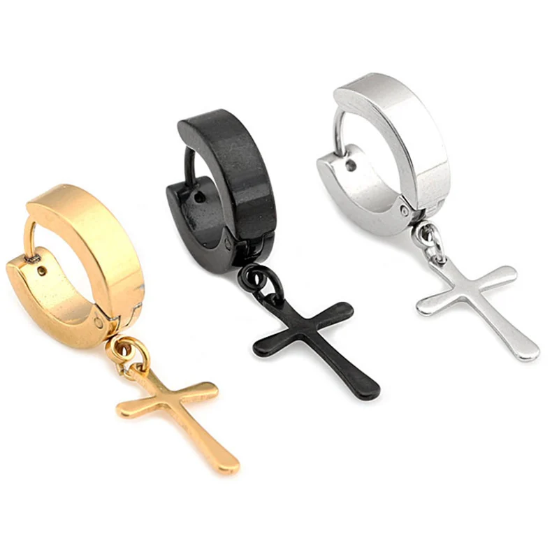 Trendy helix cartilage Cross Hoop Earrings Gold Silver Black titanium