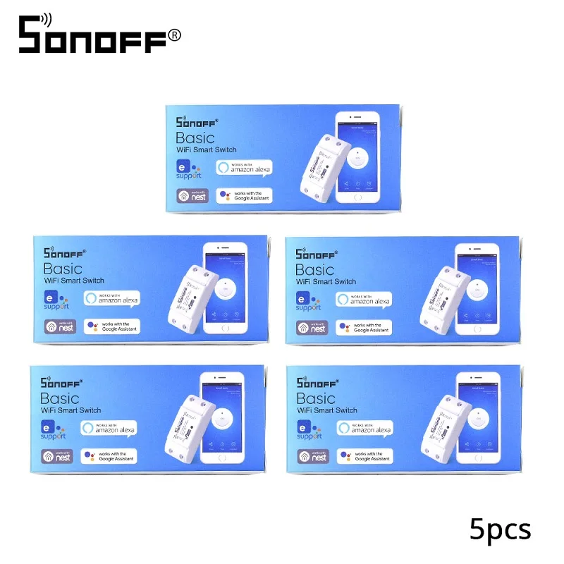 2/3/5/6/8/10/15/20 шт. SONOFF Basic Wi-Fi переключатель «сделай сам» 10A Беспроводной дистанционный переключатель светильник 220v Wi-Fi таймер умный дом Google Alexa - Комплект: Sonoff basic 5pcs