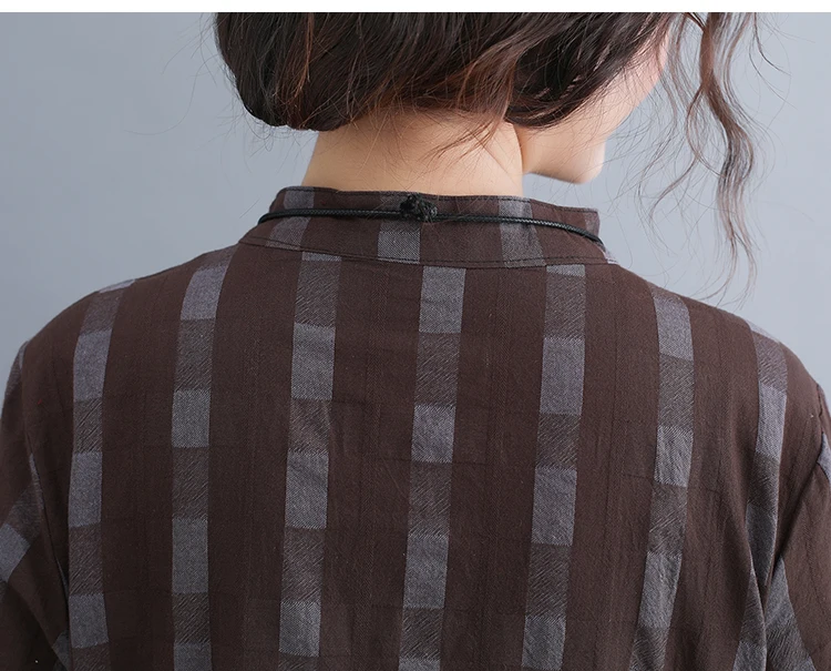 Dresses Women Dress Plus Size Long Sleeve Spring Summer Knee Length Casual Plaid Blouse Shirt Cotton Linen Dress Women 2019 9