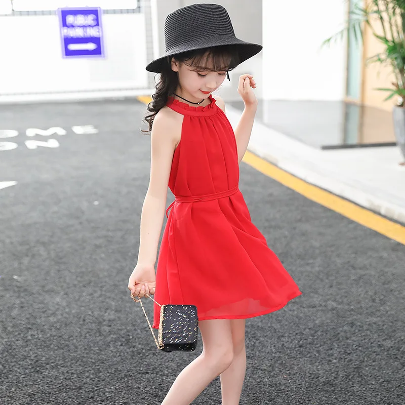 Элегантное шифоновое платье для маленьких девочек, праздничный костюм принцессы для крупных девочек, платья для девочек, детская подростковая одежда, размеры 3456, 7, 8, 9, 10, 11, 12 лет - Цвет: Red