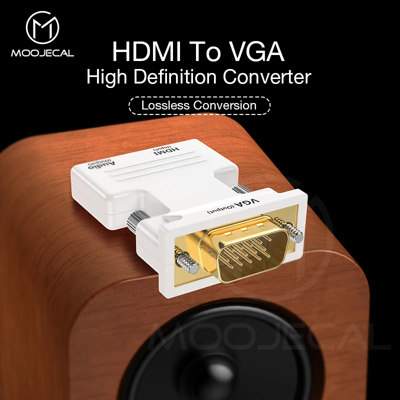 

MOOJECAL 1080P HDMI to VGA Adapter Male-Female Digital To Analog Audio Video Converter Cable for PC Laptop TV Box Projector