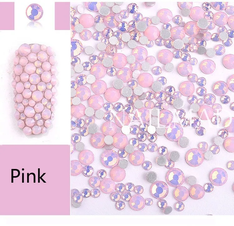 1 упаковка, смешанные размеры(SS4-SS20), опал, дизайн ногтей, горный хрусталь, кристаллы, драгоценные камни, 0,8 мм, микро Стальные Бусины, стразы мини-икра, 3D гвоздики - Цвет: Pink