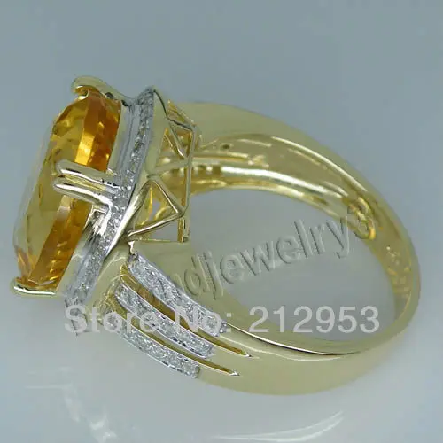 Винтаж Овальный 10x14 мм SOLID 14 К желтое золото Натуральный Цитрин обручальное кольцо bab001417