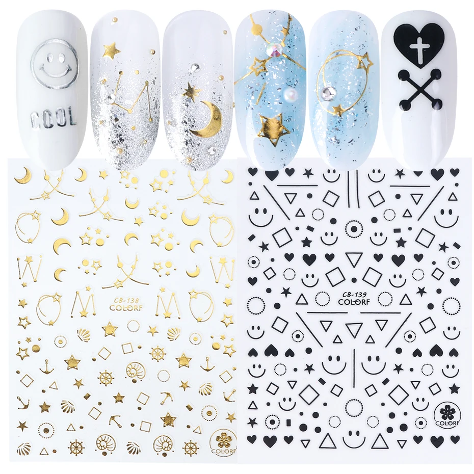 

1pc Nail Art Transfer Stickers Gold Sliver 3D Mixed Designs Adhesive DIY Manicure Nail Art Tips Decorations Decals SACB133-141