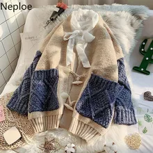 Neploe, осенне-зимний женский вязаный свитер,, корейский Кардиган с v-образным вырезом, теплый толстый свитер, длинный рукав, с карманами, куртка для женщин