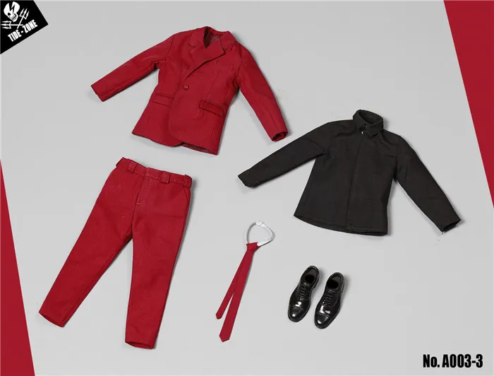 

1/6 Men's Narrow Shoulder Red Suit Set with Shoes and Tie Models Accessories for 12'' Figures