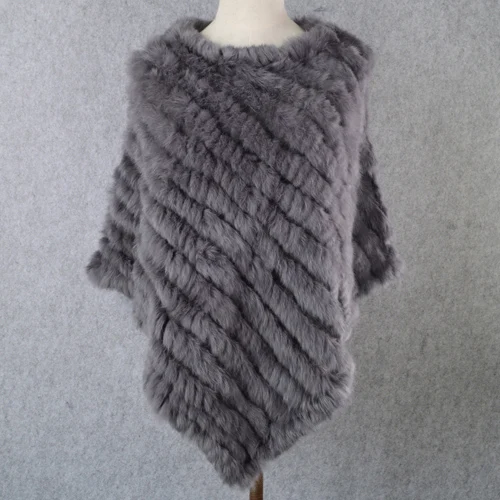 Модные вечерние женские шали из натурального кроличьего меха, натуральный вязаный шарф пончо из натурального кроличьего меха, осенне-зимний меховой Палантин из кроличьего меха - Цвет: dark gray