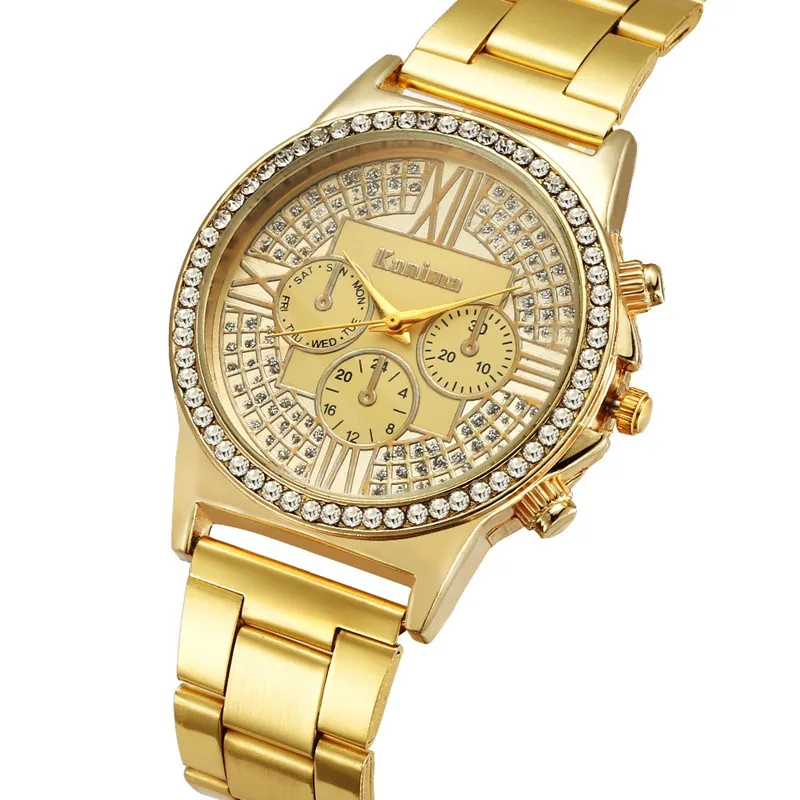 Элитный бренд цвета: золотистый, серебристый часы Для женщин Мода Rhinestone Нержавеющая сталь Кварцевые наручные часы для женское платье часы AC028 - Цвет: 3