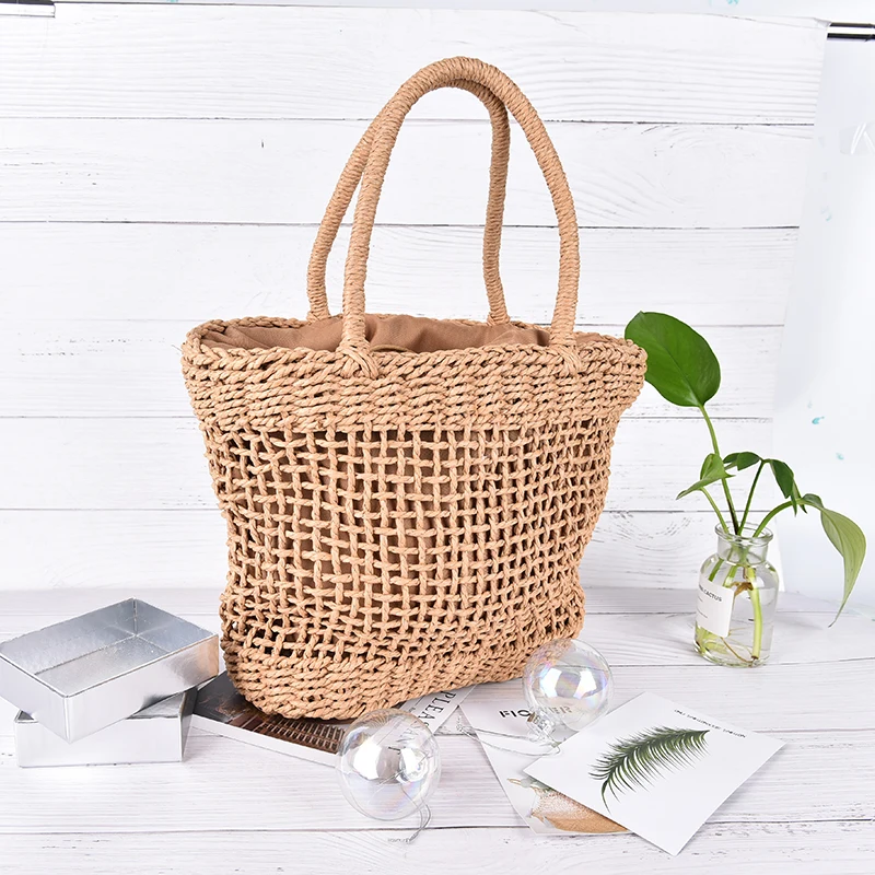 Woven Handbag Straw Retro Bag Women Mesh Hollow Rattan Casual Vintage Knitted Beach Bag High Quality