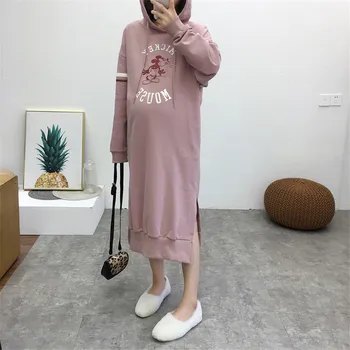 

Maternity Women Autumn Hooded Long Sleeve Mid-calf Length Dress New Moms Letters Fashion Loose Fit Blouses Hoodies Dresses