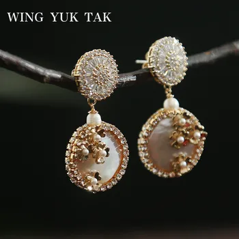 

wing yuk tak Luxury Jewelry Fashion Flower Handmade Freshwater Pearl Drop Earrings for Women Party Wedding Earrings