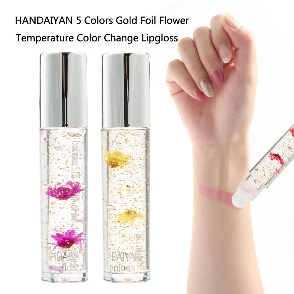 

HANDAIYAN Temperature Change Color Flower Lipstick Moisturizer Clear Gold Foil Matte Liquid Lipstick Lips Plumper Lip gloss
