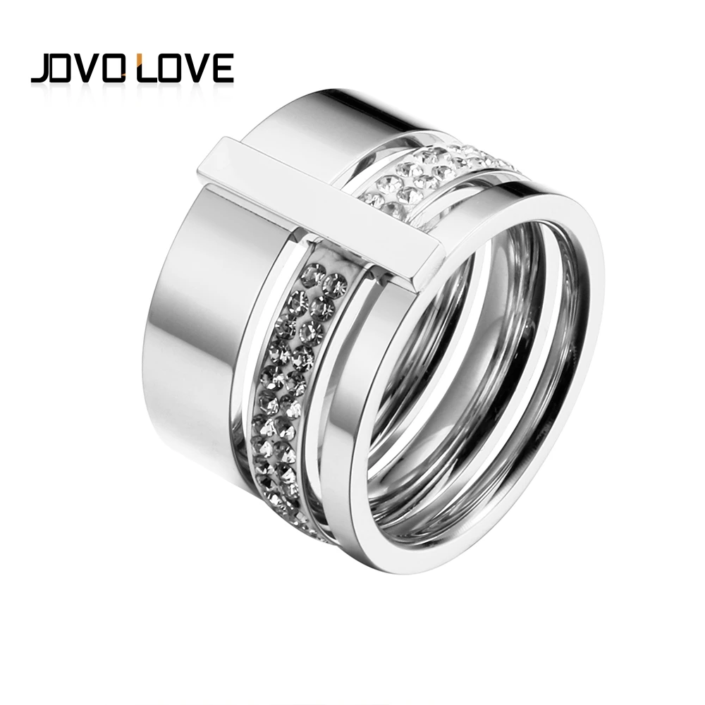 Trendy Three Layers Ring Set Gold Color Rings Stainless Steel Ring Finger Ring Gold Color Ring Adjustable Rings Zircon Crystal Ring Wedding Rings Wedding Ring Jewelry Accessories 316L Stainless Steel Crystal Rings For Women
